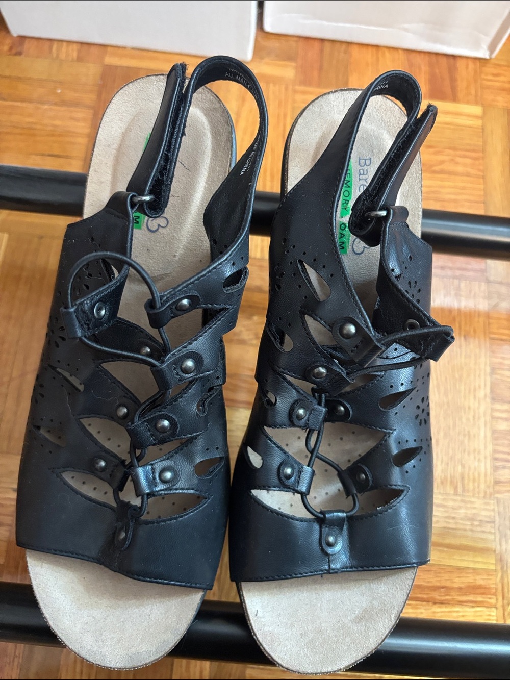 BareTraps Black Leather Cutout Slingback Sandals
